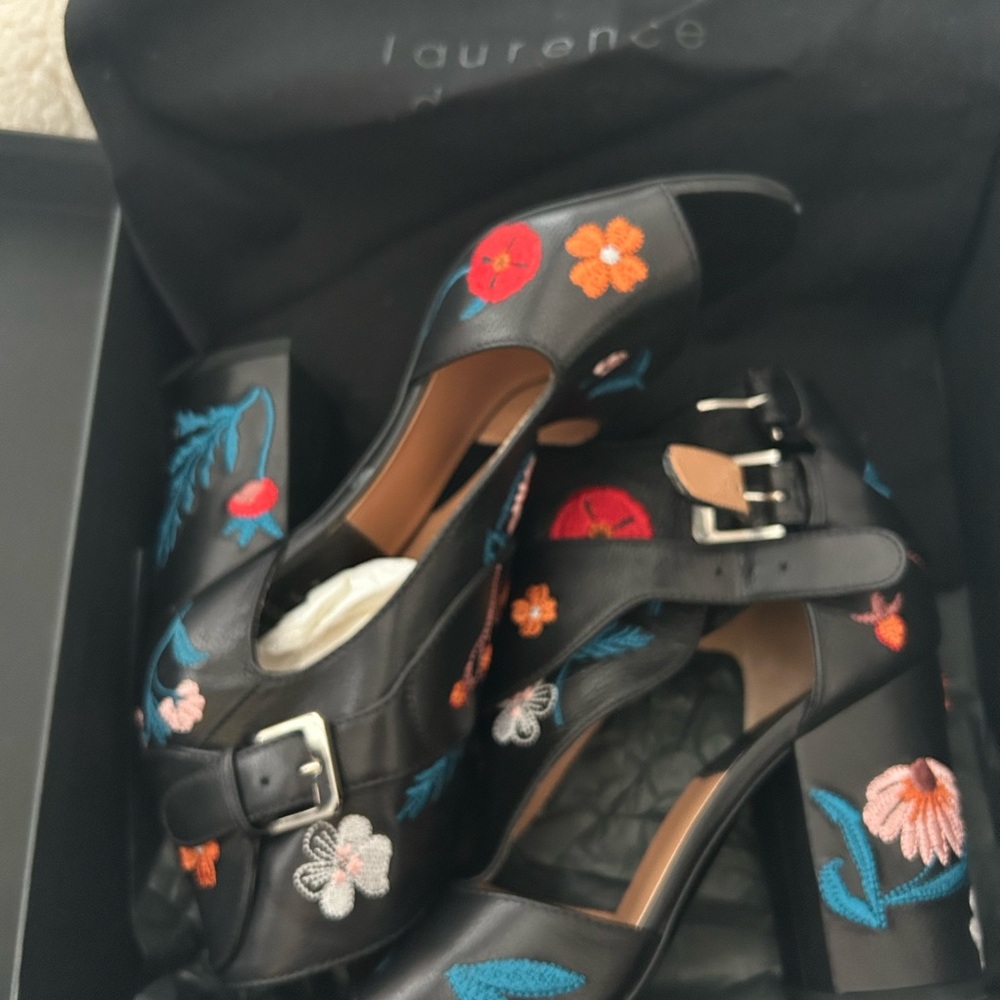Laurence Dacade Black Heels with Colorful Floral Embroidery
